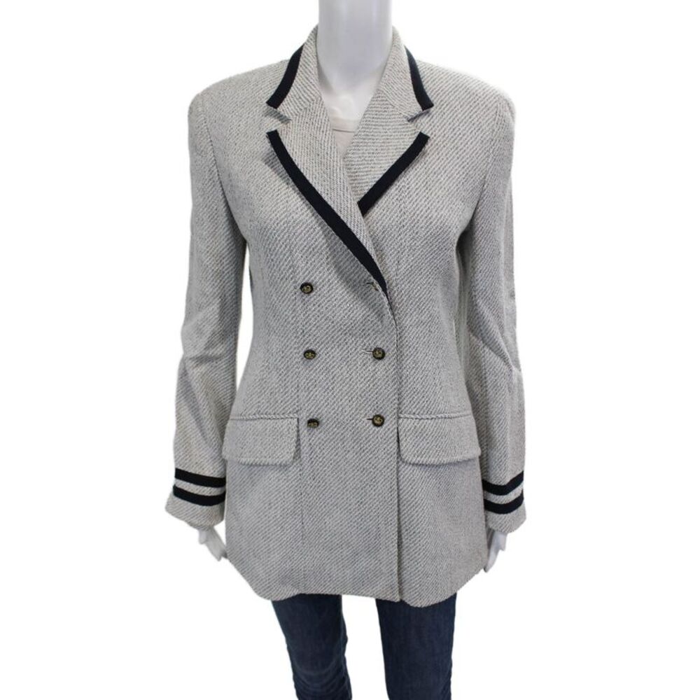 Wathne Women Gray Herringbone Polyester Blazer Button Long Sleeve Size 8